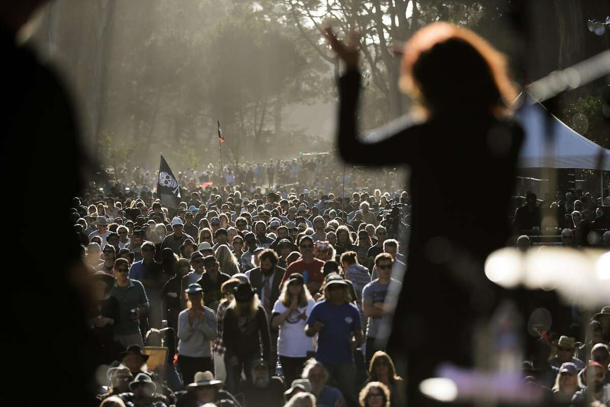 Rosanne Cash performs while the crowd dances along, at the Hardly Strictly Bluegrass music festival in Golden Gate Park in San Francisco, California, on Sunday, Oct. 2, 2016.