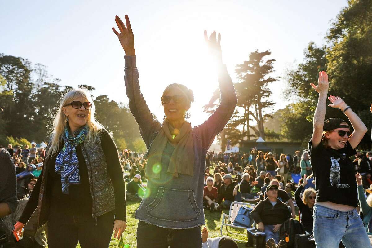 Kat Downey dances at the Hardly Strictly Bluegrass music festival in Golden Gate Park in San Francisco, California, on Sunday, Oct. 2, 2016.