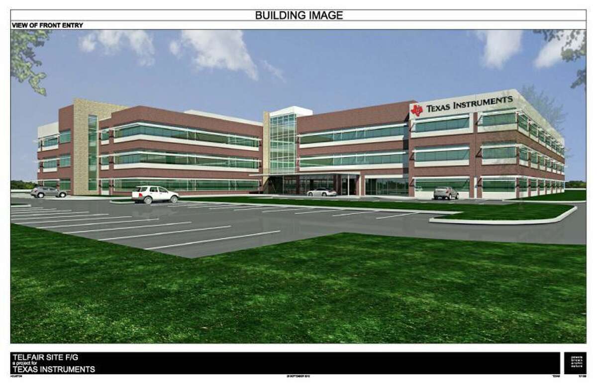 A computer rendering of Texas Instruments new approximately 160,000-square-foot office building (with expansion plans for an additional 40,000 square feet), presently under construction. The company will be relocating approximately 400 employees to the facility, primarily engineers in their new product design group.
