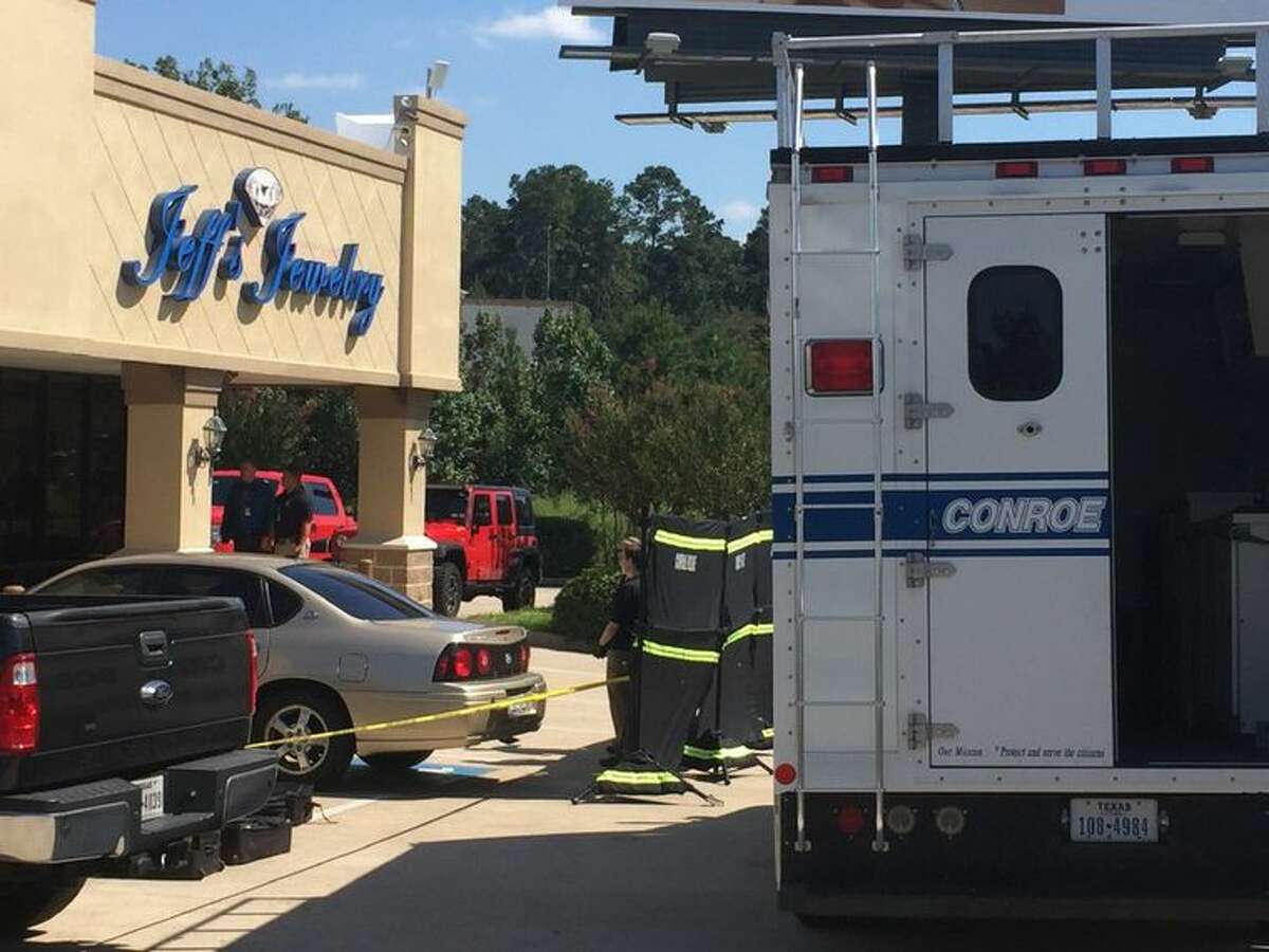 One assailant was shot and killed during an attempted robbery at Jeff’s Jewelry store along Texas 105 West in Conroe around noon Monday.