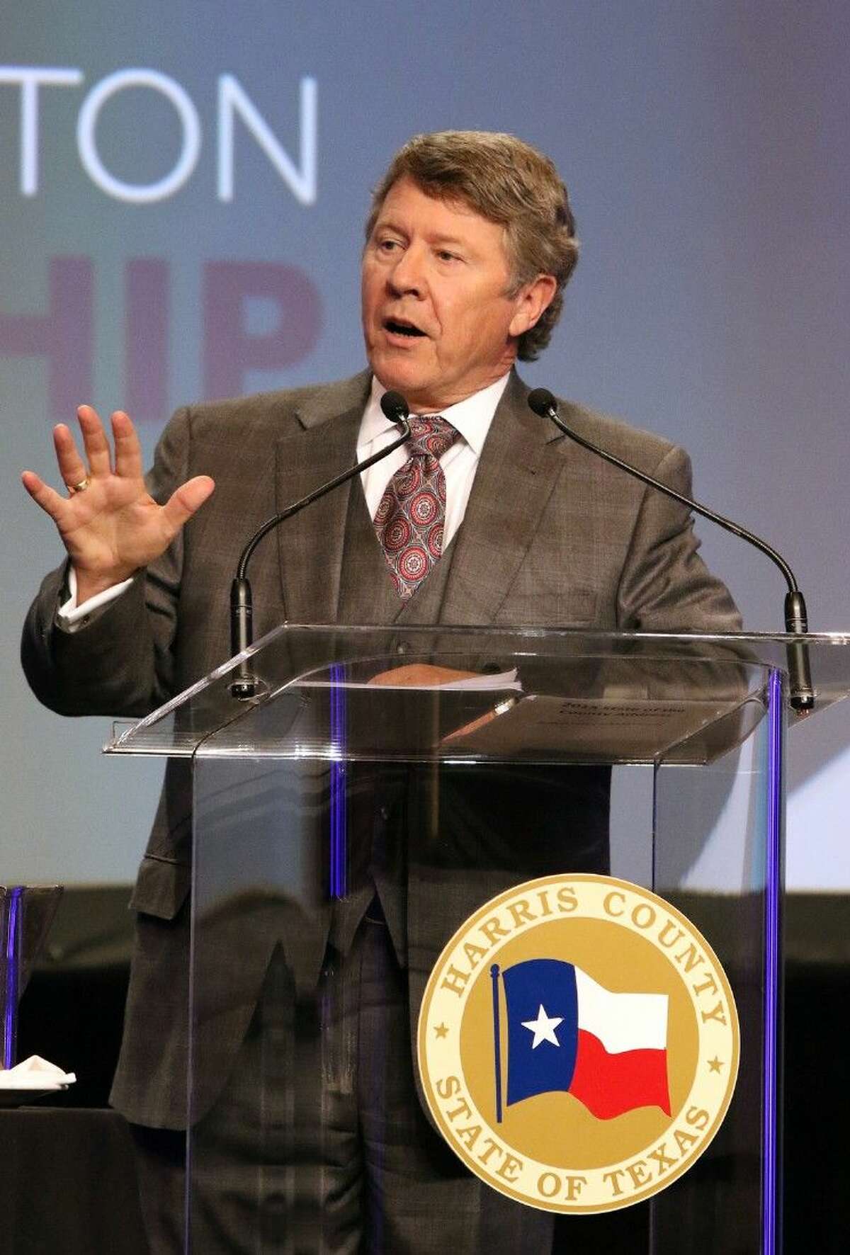Harris County Judge Ed Emmett speaks at the Greater Houston Partnership's annual State of the County Address for 2015 at the NRG Center in Houston, Texas on Friday, February 13, 2015. To view or purchase this photo and others like it, go to HCNPics.com.