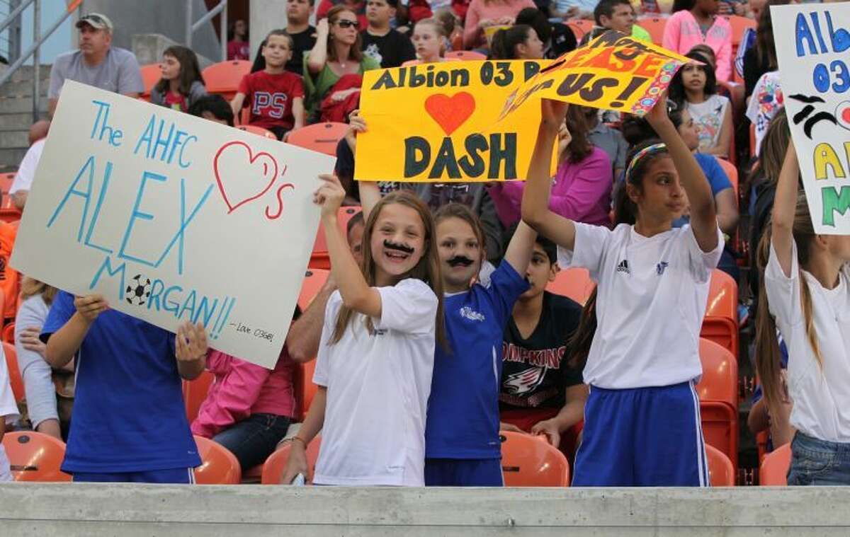 Fans cheer at the inaugural match of the Houston Dash against the Portland Thorns April 12 at BBVA Compass Stadium. To view or purchase this photo and others like it, go to HCNPics.com.