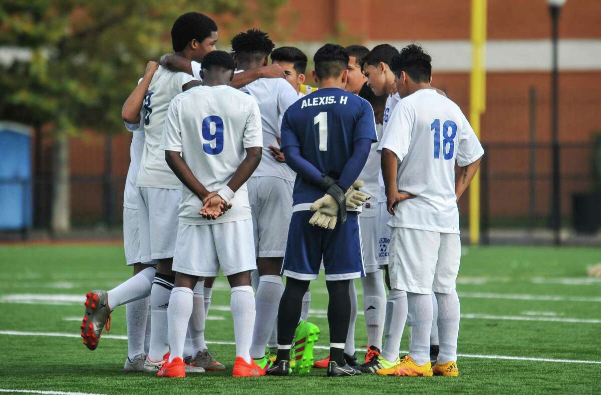 High School soccer action between the Notre Dame of Fairfield Lancers and the Harding Presidents on October 3, 2016 at the Luis Munoz Marin School in Bridgeport, Connecticut.