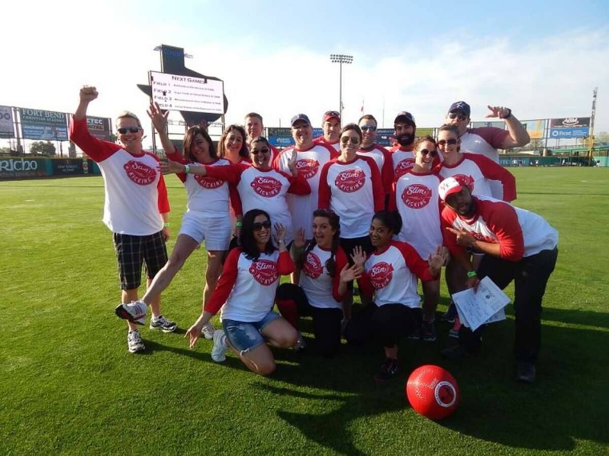 Employees with Trendmaker Homes became the “Slim Pickins” during the Sugar Land Skeeters Kickball Classic. More than a dozen teams participated in the new annual event.