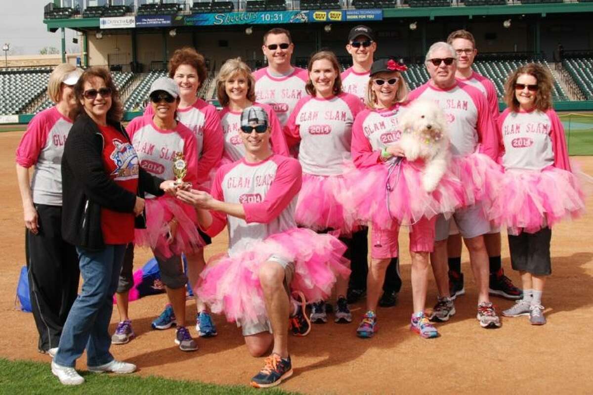 Taking top costume honors at the inaugural Sugar Land Skeeters Kickball Classic were members of The Johnson Development Corp.’s Glam Slam team. The event raised nearly 11,300 for local disadvantaged youth.