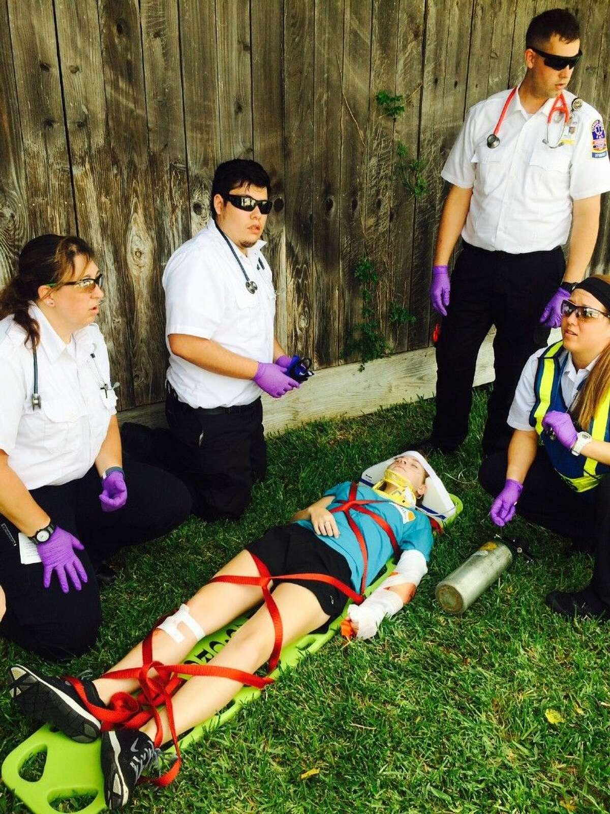 Students had to work through six different mass casualty simulations. In the picture above students are giving medical treatment to a person injured from being hit by a car while on a motorized scooter.
