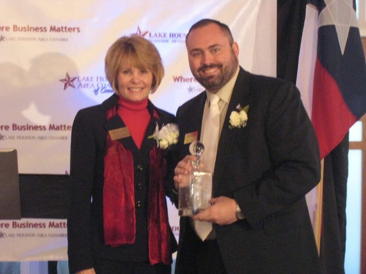 Terry Vaughn, right, with Melinda Stephenson, was honored with the Chairman’s Award at the Lake Houston Area Chamber of Commerce Annual Awards Extravaganza Jan. 22, 2016.