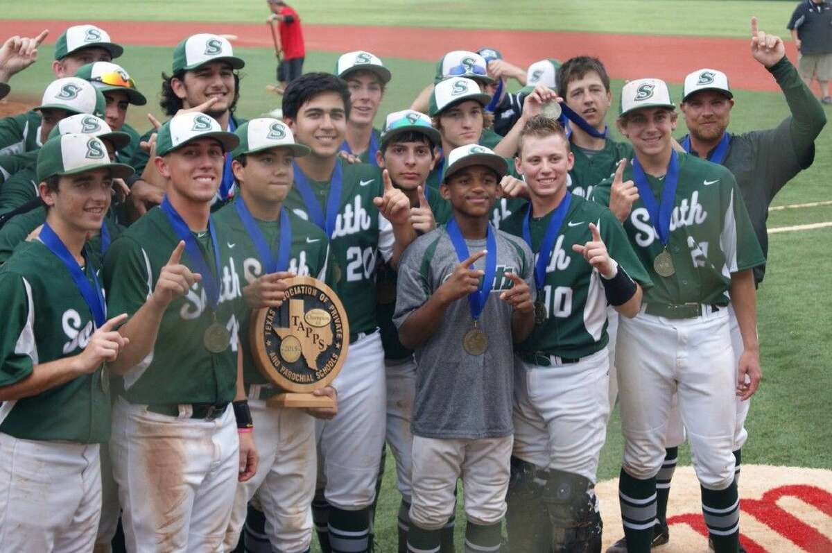 Lutheran South Academy players pose with their state championship trophy after ending the season on an 8-game winning streak which culminated in the TAPPS 4A baseball crown.