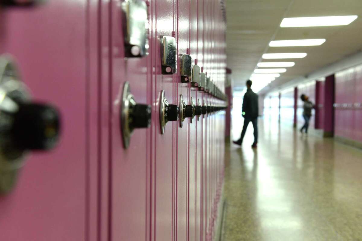 School lockers and hallway at Shaker Junior High School Monday, Oct. 26, 2015, in Colonie, N.Y. (Will Waldron/Times Union archive)