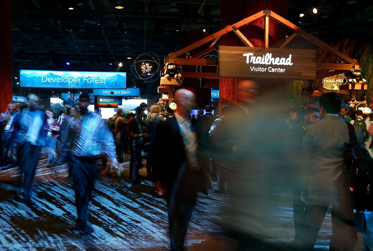 The Trailhead zone has a National Park theme for the Dreamforce conference hosted by Salesforce at the Moscone Convention Center in San Francisco, Calif. on Tuesday, Oct. 4, 2016.