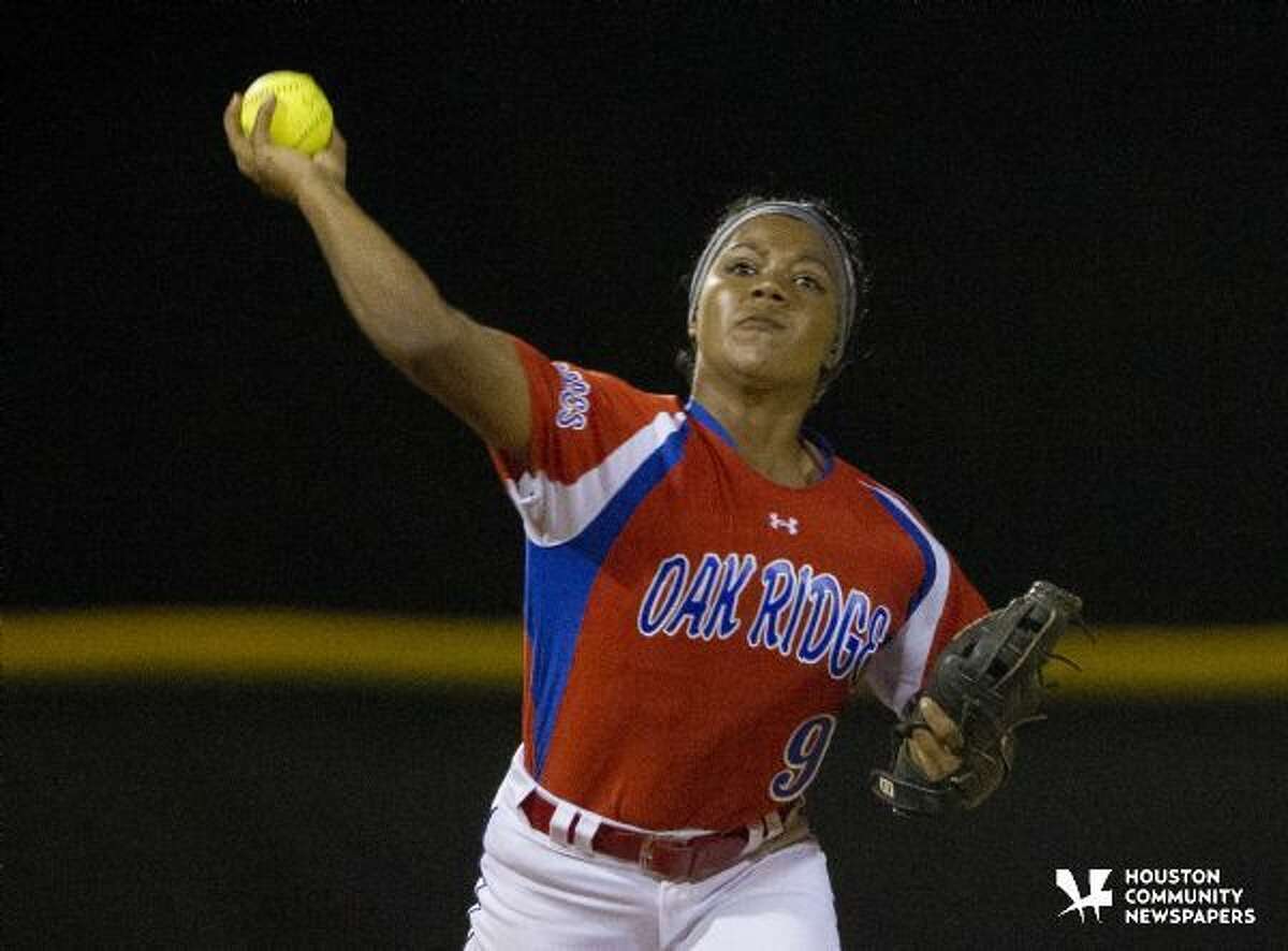 Oak Ridge shortstop Alicia Hill making a throw to first against Conroe in a game played March 1, 2015.