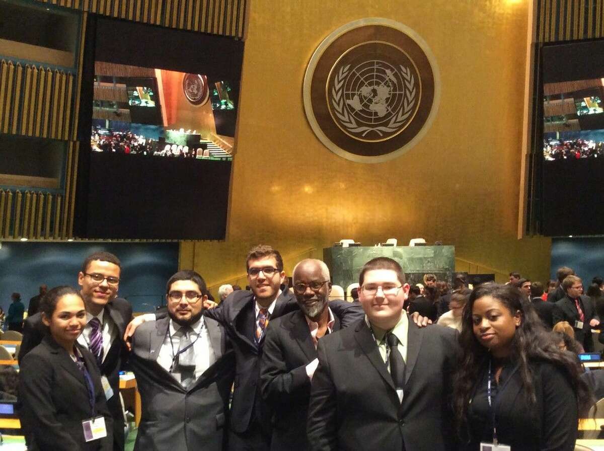 Students from the Lone Star College System pose at the Model UN competition in New York.