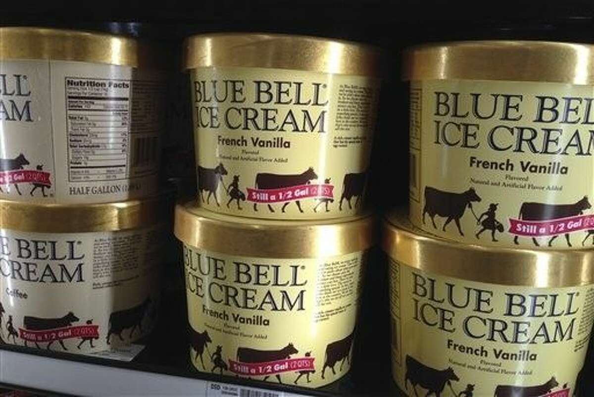 FILE - In this April 10, 2015 file photo, Blue Bell ice cream rests on a grocery store shelf in Lawrence, Kansas. In the wake of a deadly listeria outbreak in ice cream, the Justice Department is warning food companies that they could face criminal and civil penalties if they poison their customers.