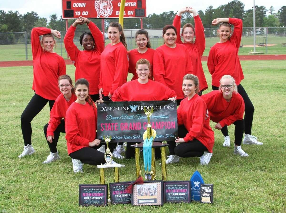 The Coldspring-Oakhurst High School Trojanettes won State Grand Champion at the Danceline USA Championship on March 5. Pictured from left to right are (kneeling) Alysha Evans, Logan Hummel, Macie Martin, Emily Gruver; (standing) Kayleigh Triggs, Nikeya Mimms, Julia Pervakova, Layla Villa, Marisol Martinez, Adrianna Sweeten and Aleasha Zimmer.