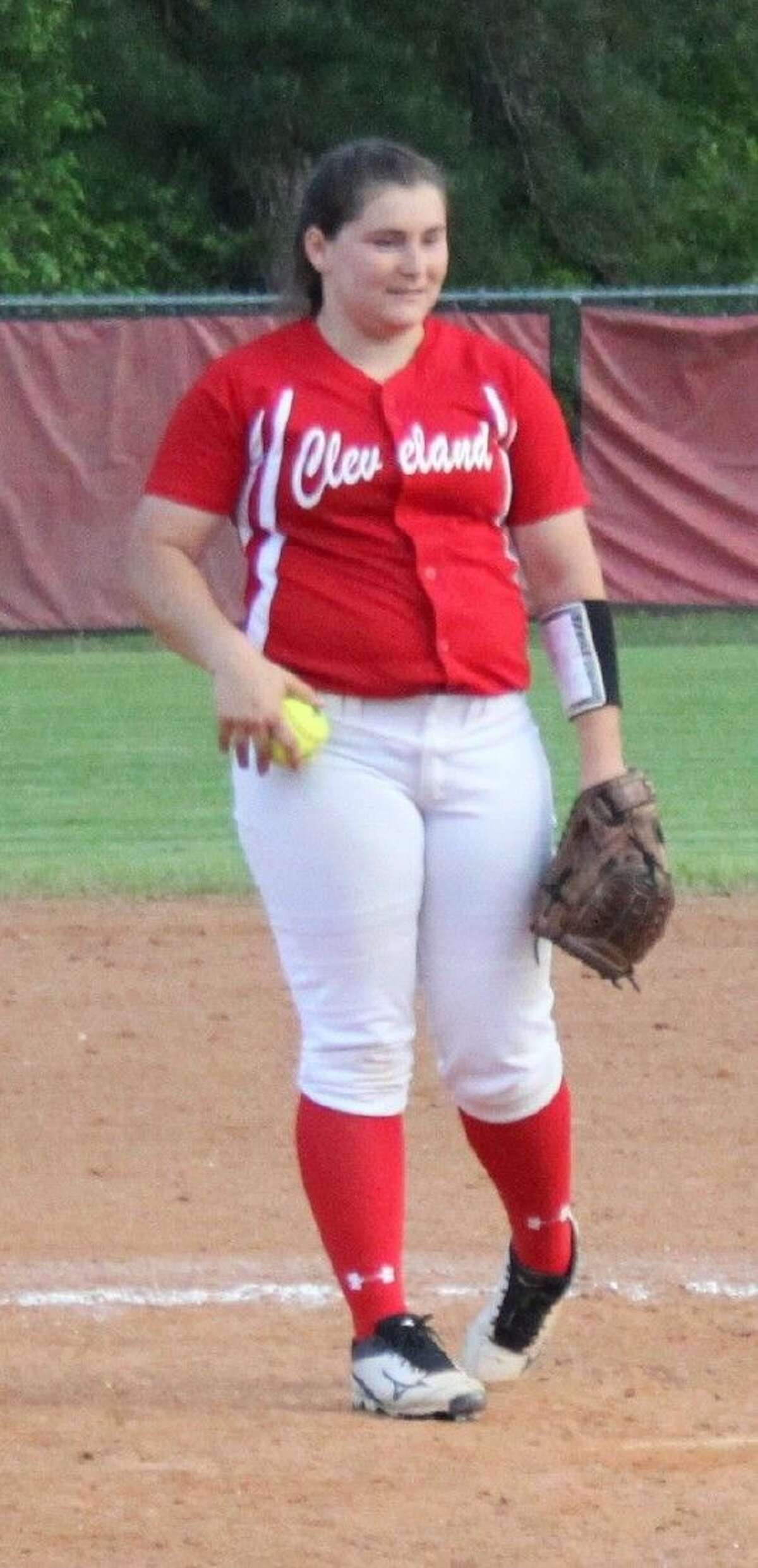 Lady Indians pitcher Ashley May (12) waits for the signal.