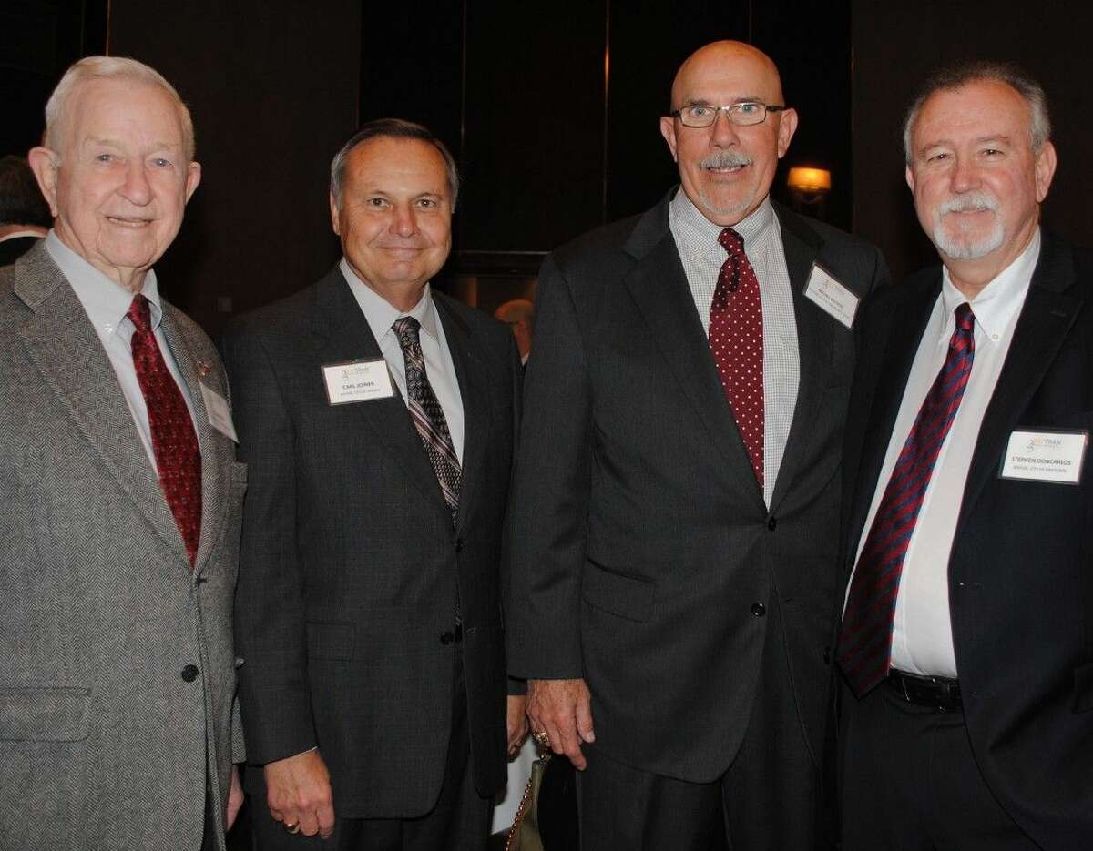 Mayors Tom Reid of Pearland, Carl Joiner of Kemah, Michel Bechtel of Morgan’s Point and Stephen DonCarlos of Baytown were among eight mayors attending BayTran’s State of the Port Luncheon featuring Port Executive Director Roger Guenther.