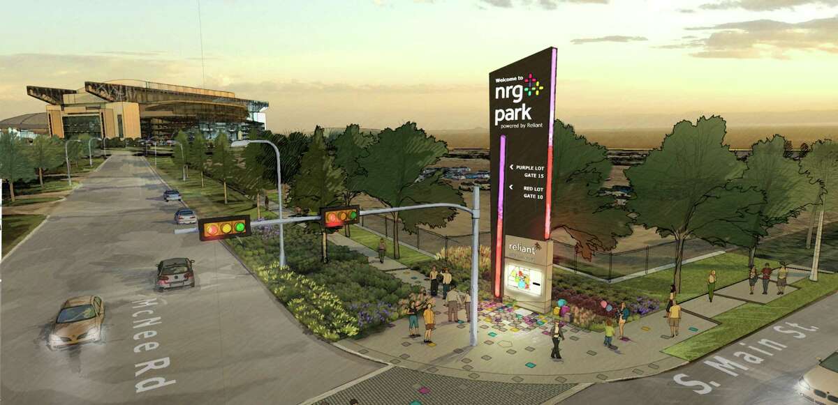 The Stadium Redevelopment Authority plans to beautify the area around NRG Park in anticipation of the Super Bowl. These renderings show the new sidewalks, trees, shrubbery and new signage planned for the area.