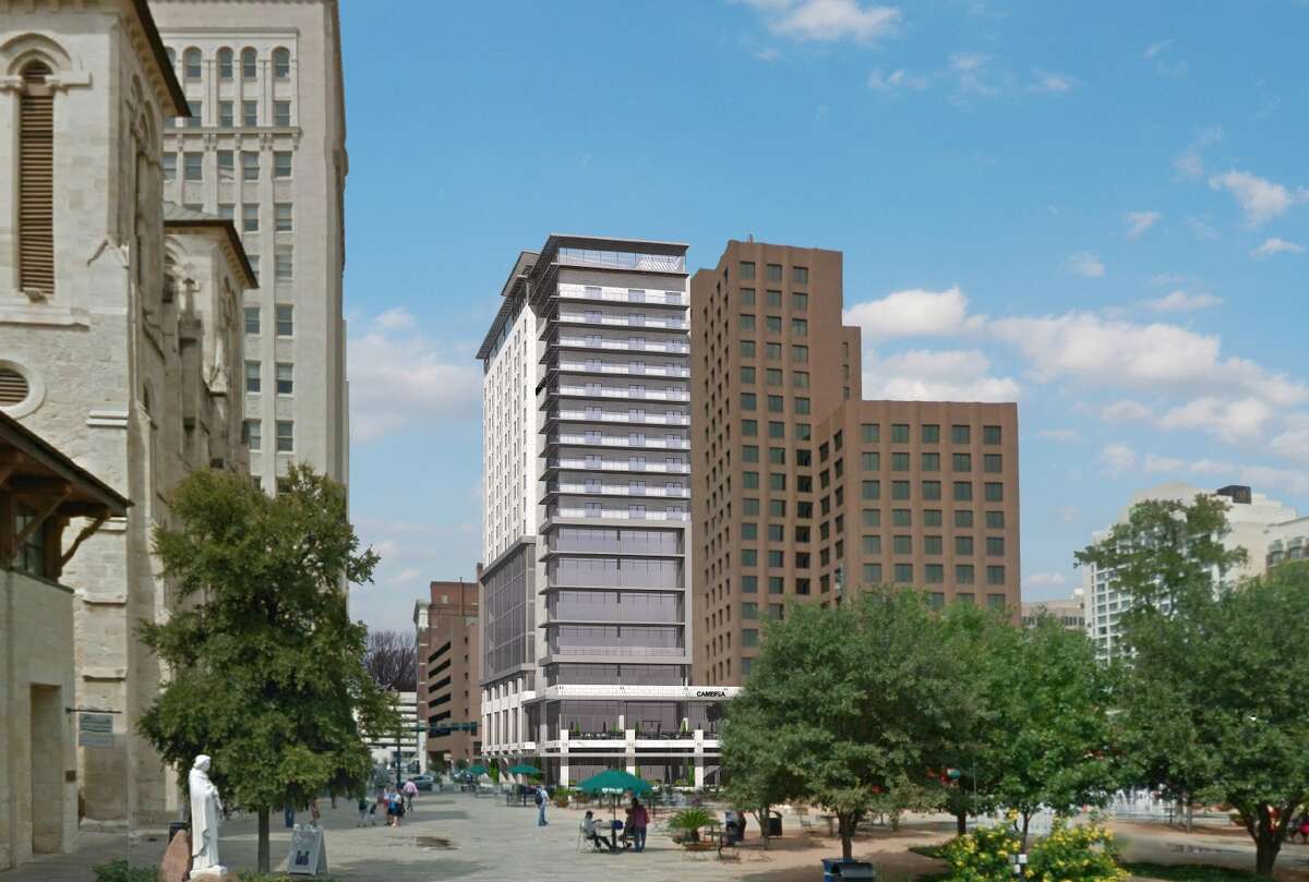 Two local developers plan to build an 18-story tower with office and hotel space next to Main Plaza.