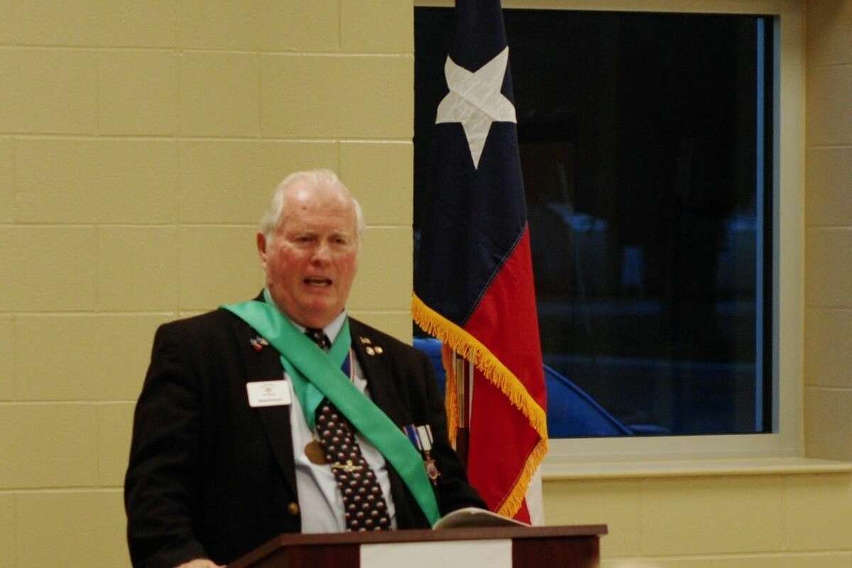 Thomas Bruce Green, III, addresses the Liberty County Historical Commission at the Jack Hartel Building on Monday evening, Oct. 20., about the Battle of Velasco in 1832.