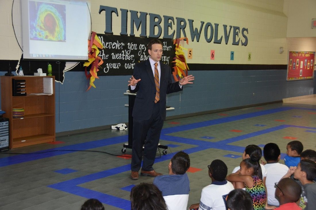 ABC 13 meteorologist Travis Herzog visits McFee Elementary