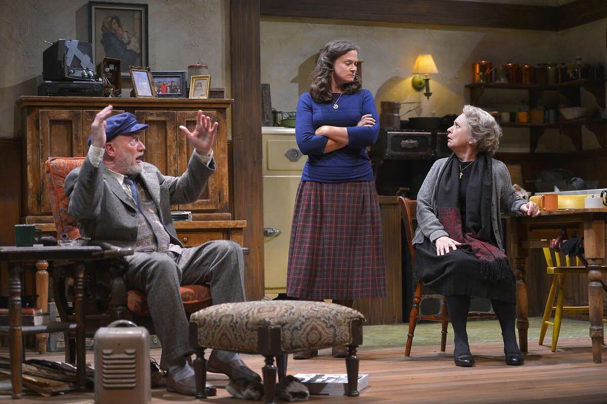Steve Brady as Tony Reilly, Jessica Wortham as Rosemary Muldoon and Lucinda Hitchcock Cone as Aoife Muldoon have a�heated discussion in TheatreWorks' "Outside Mullingar."