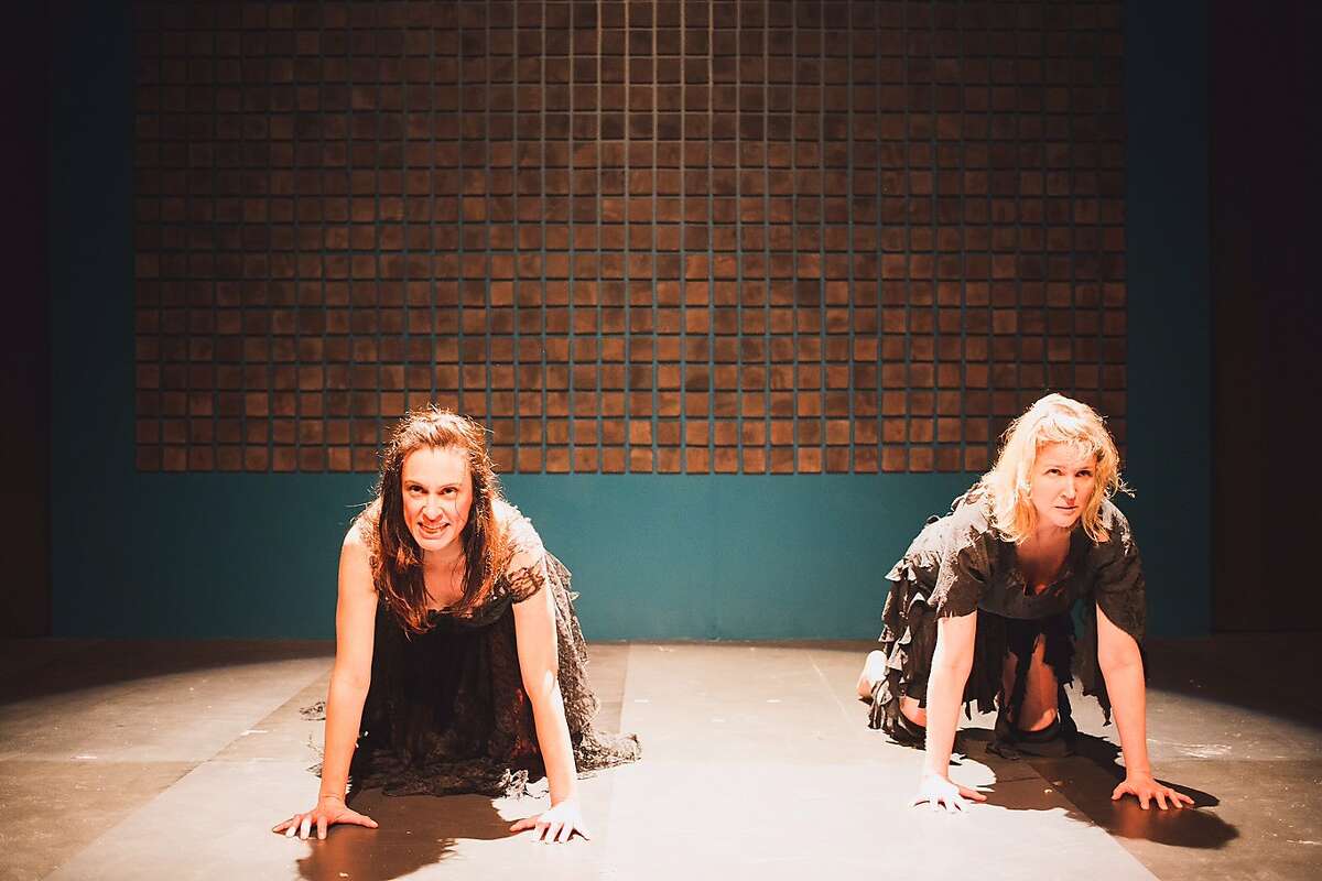 Barbara Bush (Danielle O'Hare) and Jenna Bush (Melanie DuPuy) try to fend off the grim reaper in Cutting Ball Theater's "Avant Gardarama!"