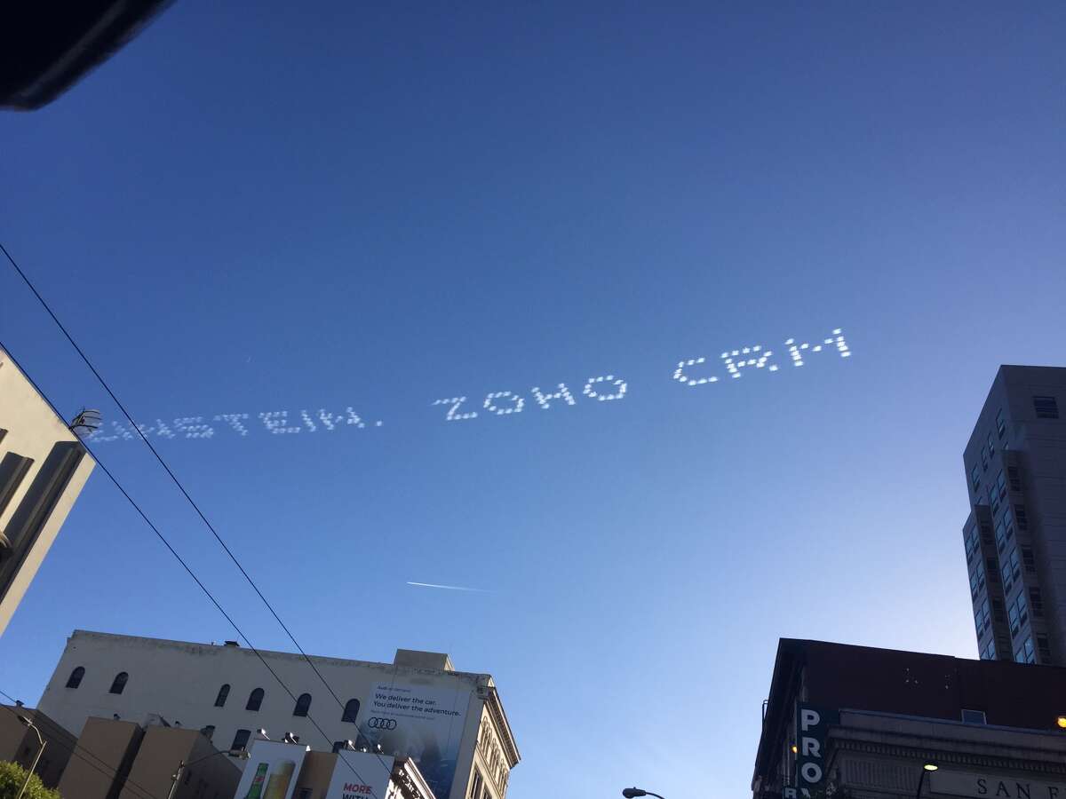 Skywriting seen outside of Dreamforce served as advertising for a Salesforce competitor.