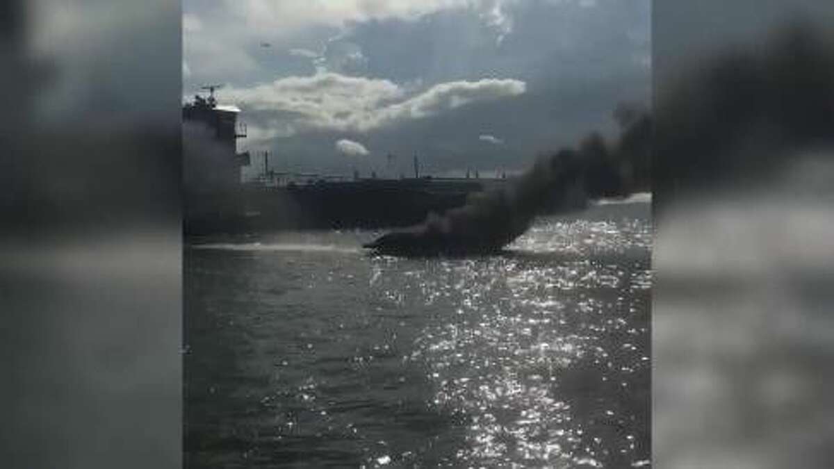 Boat fire in West Bay. U.S. Coast Guard photo by Station Galveston.