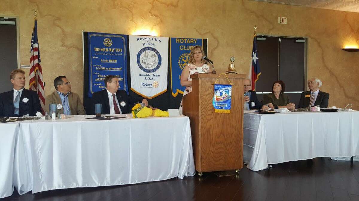 2016-2017 Humble Rotary President Pam McNair shares her hope for the future of Humble Rotary during the Officer and Director Installation Ceremony at the Humble Civic Center Wednesday, June 8, 2016.