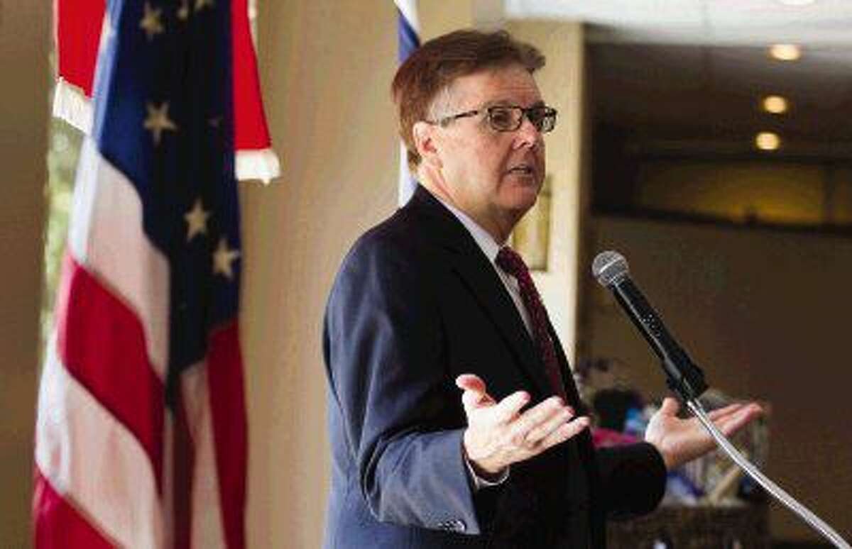 Texas Lt. Governor Dan Patrick addresses members of the Montgomery County Republican Women’s general meeting at River Plantation in Conroe.