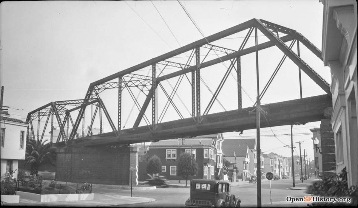 27th and Dolores circa 1937, SF & San Jose RR Trestle (overpass). Courtesy of OpenSFHistory.org.          