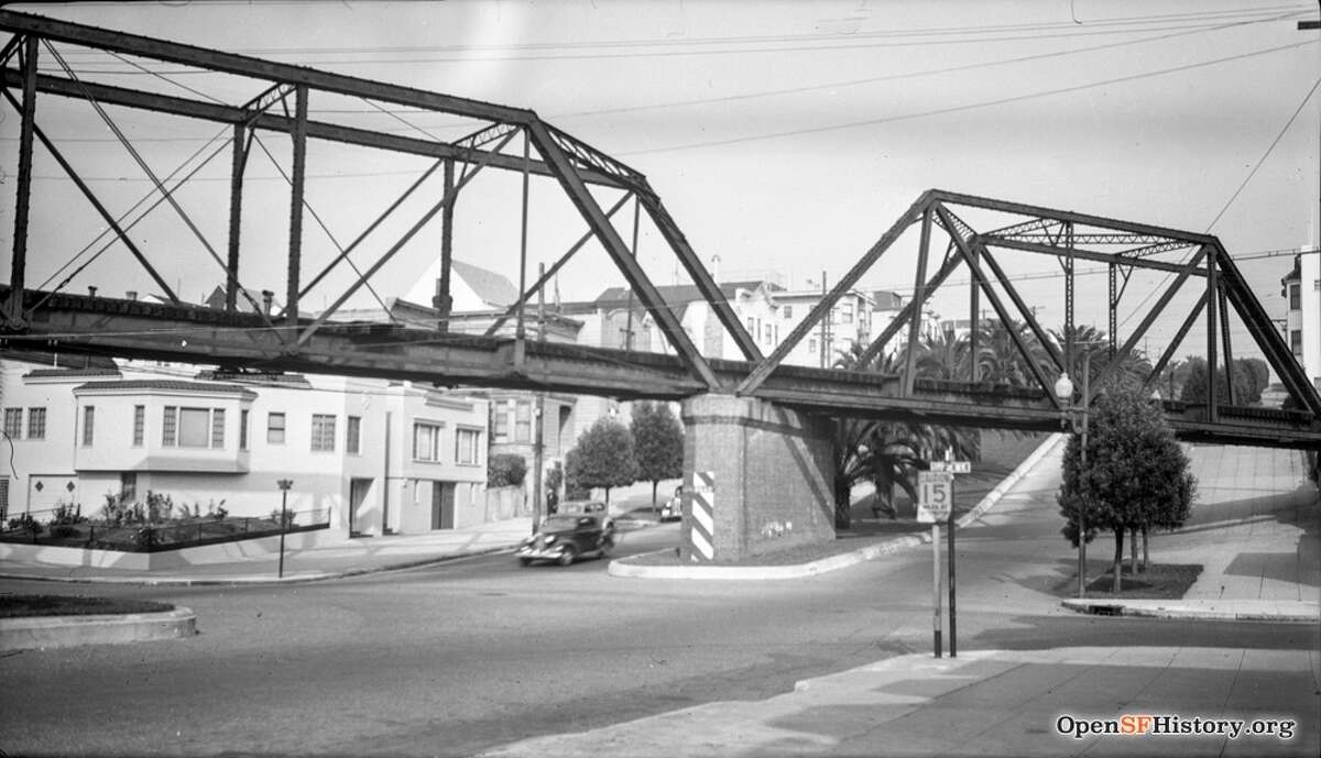27th and Dolores circa 1937, SF & San Jose (Southern Pacific) Trestle, looking NE. Courtesy of OpenSFHistory.org.        