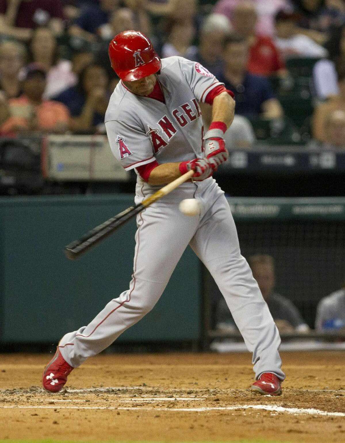 Katy Taylor graduate Taylor Featherston, pictured playing for the Los Angeles Angels in 2015 at Minute Maid Park, has 12 home runs in 85 games at Lehigh Valley, the Philadelphia Phillies' Triple-A affiliate.