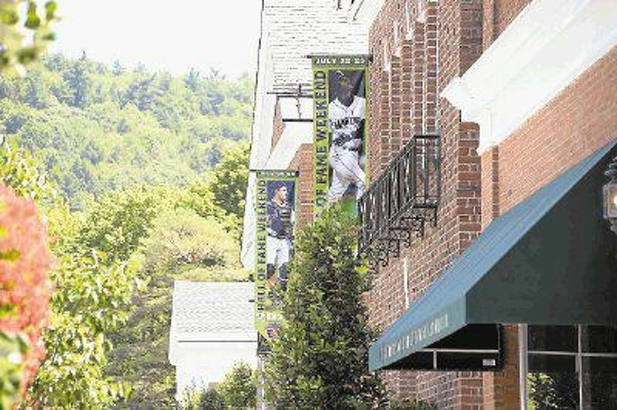 Banners representing 2016 National Baseball Hall of Fame inductees Ken Griffey Jr. and Mike Piazza stood in scenic Cooperstown, New York, prior to the induction ceremony. The Hall of Fame has held an induction ceremony almost every year since 1936.