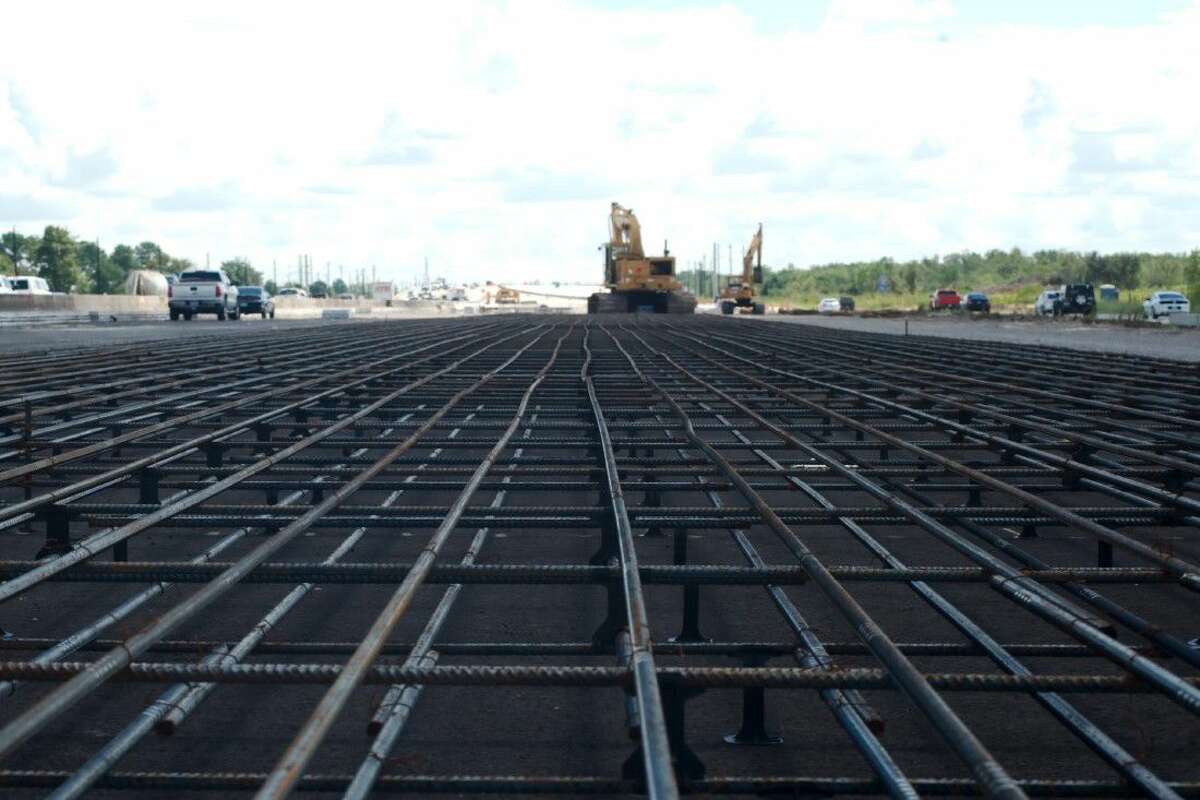 A rebar framework marks the path of construction continues on Interstate 45 heading south in the Bay Area. Work on New segments will begin next year.