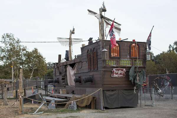 Sets are seen at the Pirates of Emerson haunted theme park at the Alameda County Fairgrounds in Pleasanton, Calif., on Saturday, October 8, 2016.