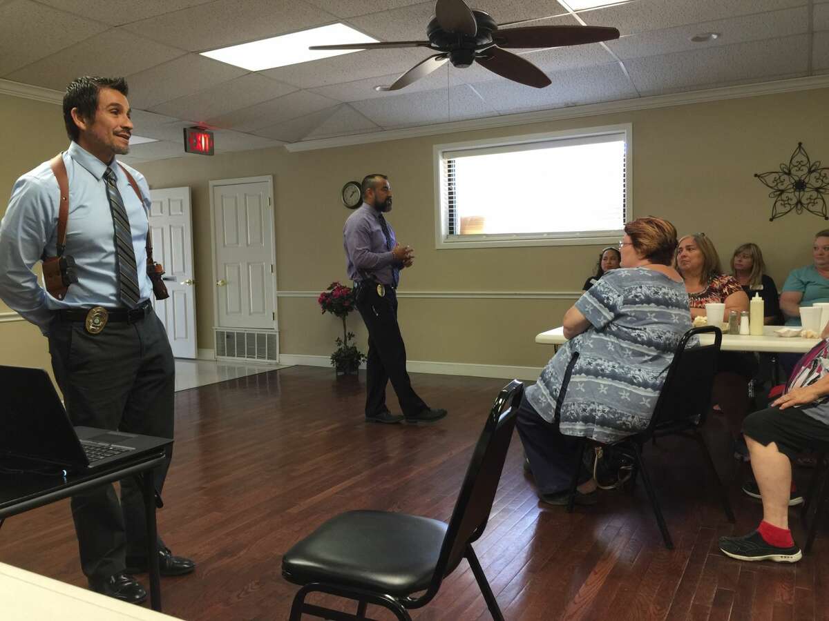 Plainview police captain of criminal investigation Manuel Balderas and detective Lt. Jamie Salinas put on an active shooter program at the Hale County Senior Citizen Center Wednesday hosted by Hale County Resource Network.