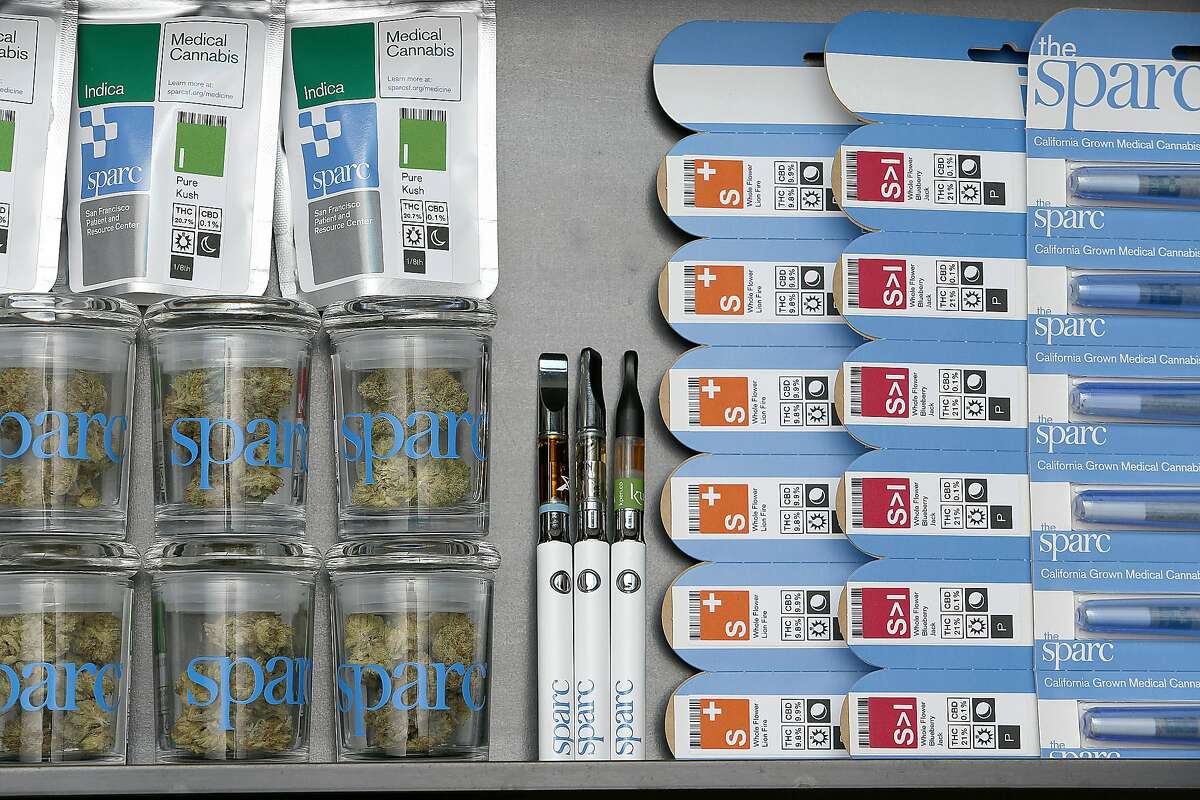Co-founder Erich Pearson of San Francisco Patient and Resource Center of San Francisco Patient and Resource Center (SPARC) shows different packaging and forms of cannabis including concentrate, premium flowers, vapor pens, and premium rolls on Tuesday, October 11, 2016, in San Francisco, Calif.