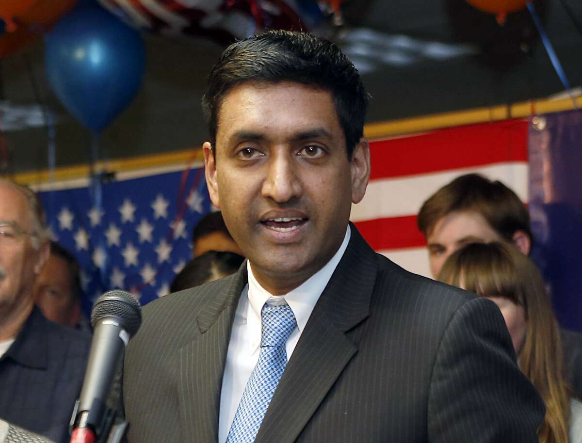 FILE - In this Nov. 4, 2014 file photo, Democrat Ro Khanna, 17th Congressional District candidate, greets supporters at his campaign headquarters in Santa Clara, Calif. He is challenging incumbent fellow Democrat Mike Honda in the November election. (Jim Genshwimer/San Jose Mercury News via AP, File)