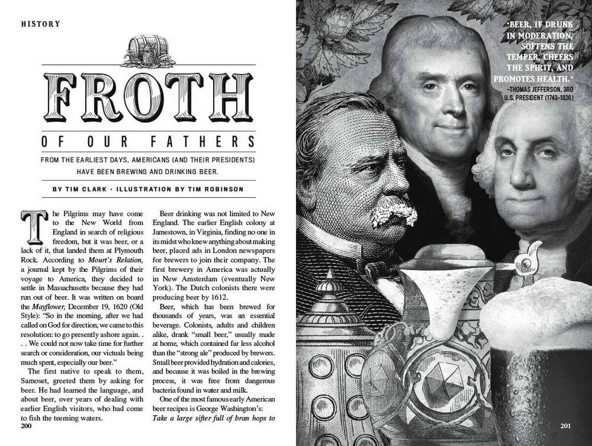 A spread in the new 225th anniversary issue of “The Old Farmer's Almanac” focuses on presidents who brewed their own beer.