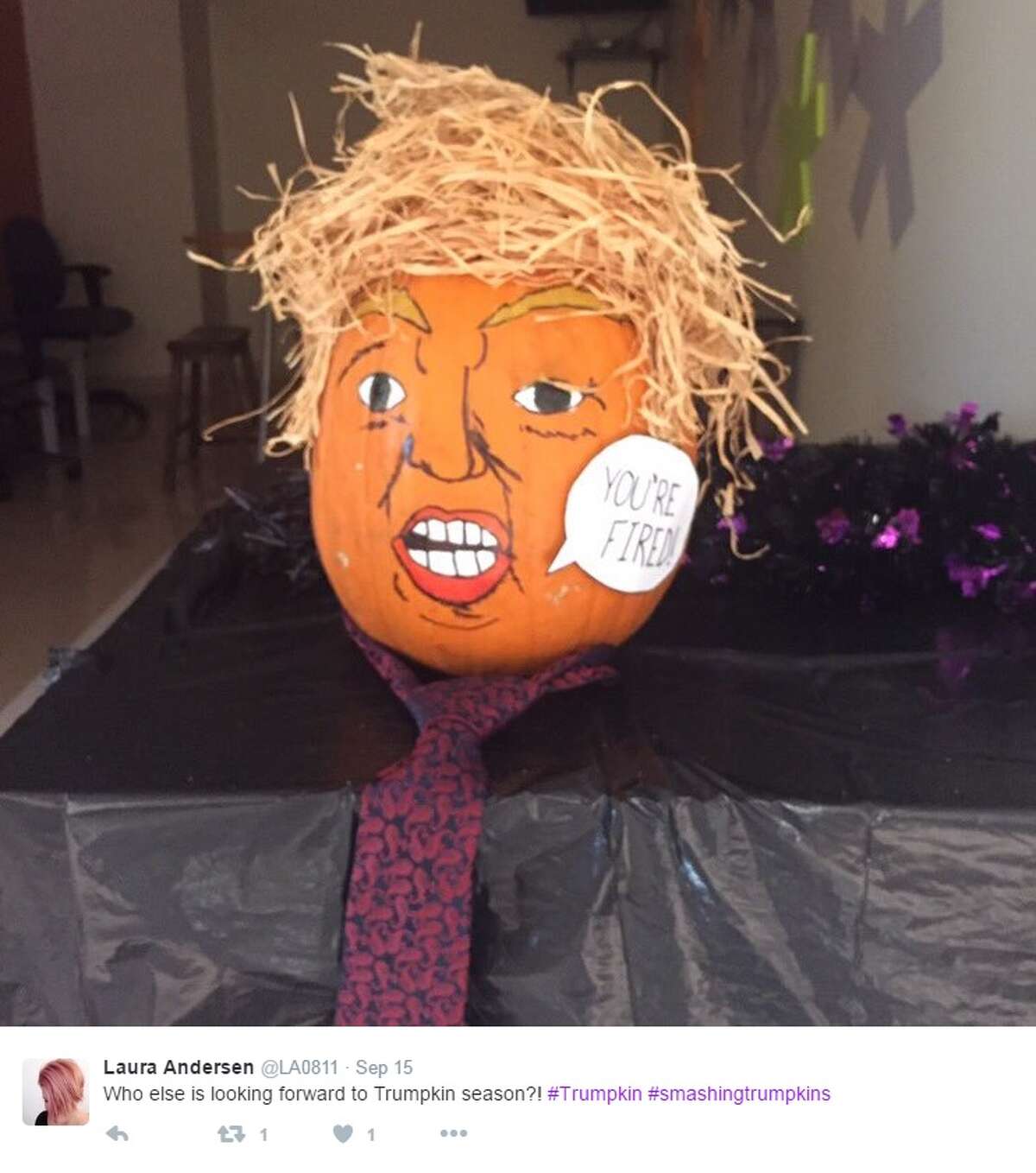 "Trumpkins" are pumpkins carved or painted to look like Donald Trump, the Republican nominee for president.
