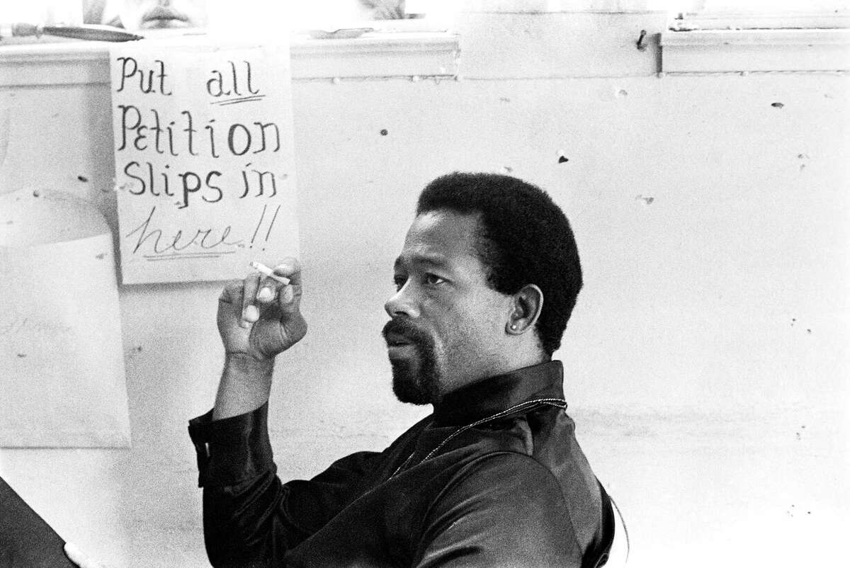 Eldridge Cleaver in the Panther office the day it was shot up by two Oakland policemen, Sept. 29, 1968.