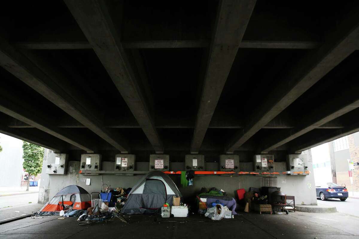 Campers who had pitched tents in the Ballard Commons park, not far from this site under the Ballard Bridge, received tickets for trespassing in December, just days before the camp was to be cleared out. The tickets turned out to be worthless, unenforceable because of the code they were issued under. But the people who received them don't know that yet.