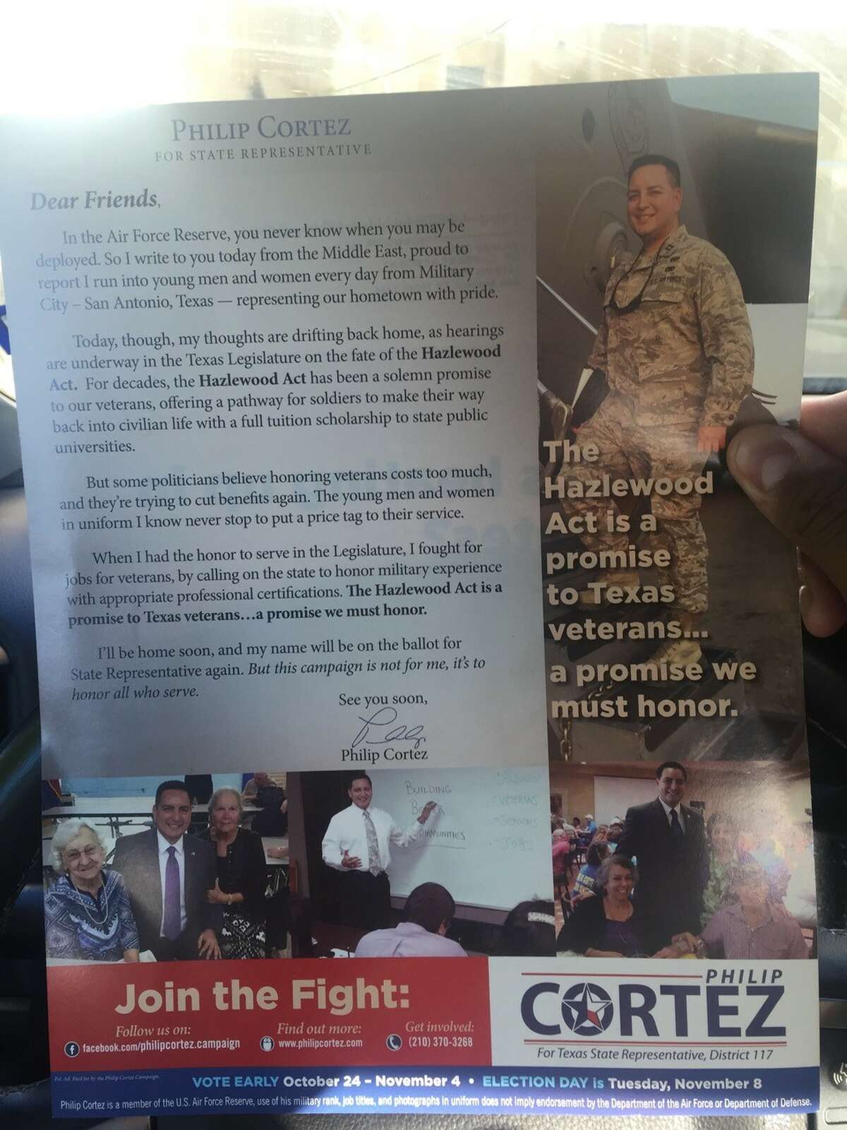 A mailer for the campaign of Phil Cortez in House District 117