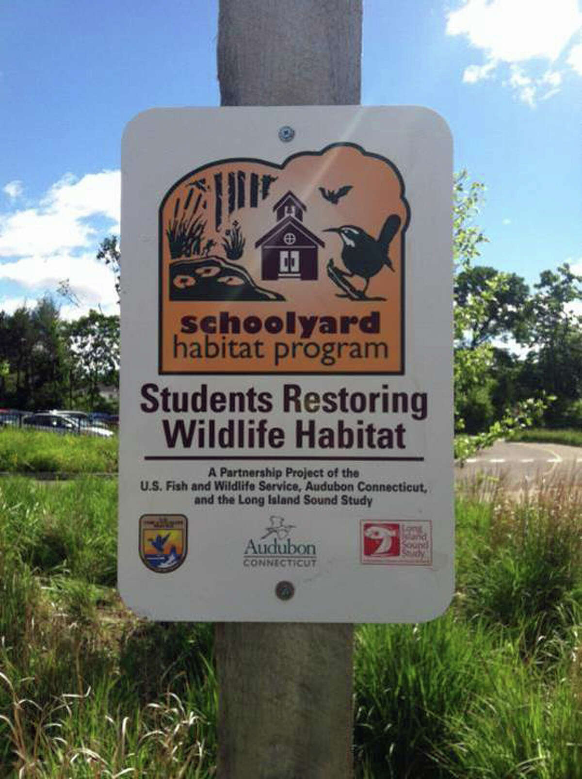 The schoolyard habitat sign to designate an Audubon-sponsored project.