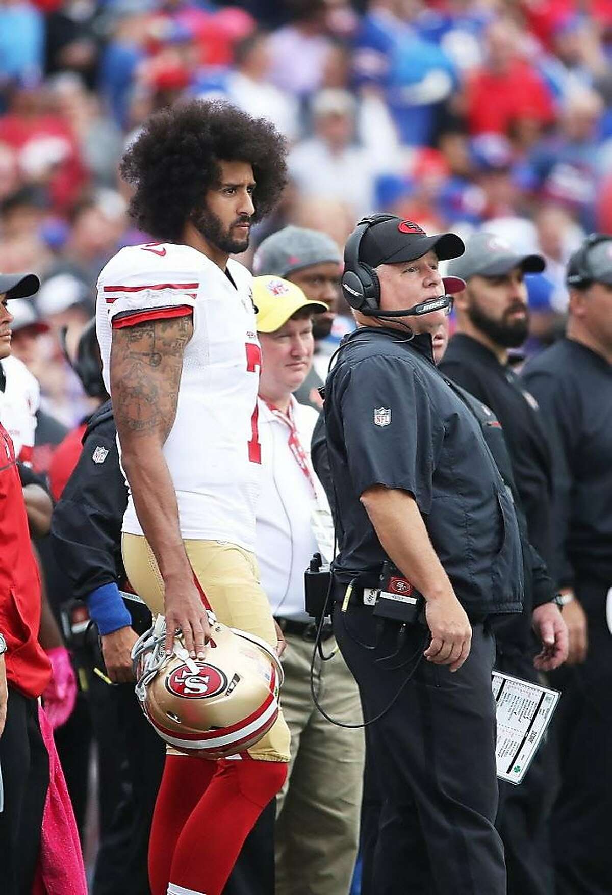 San Francisco 49ers Guard Andrew Tiller on the sidelines during