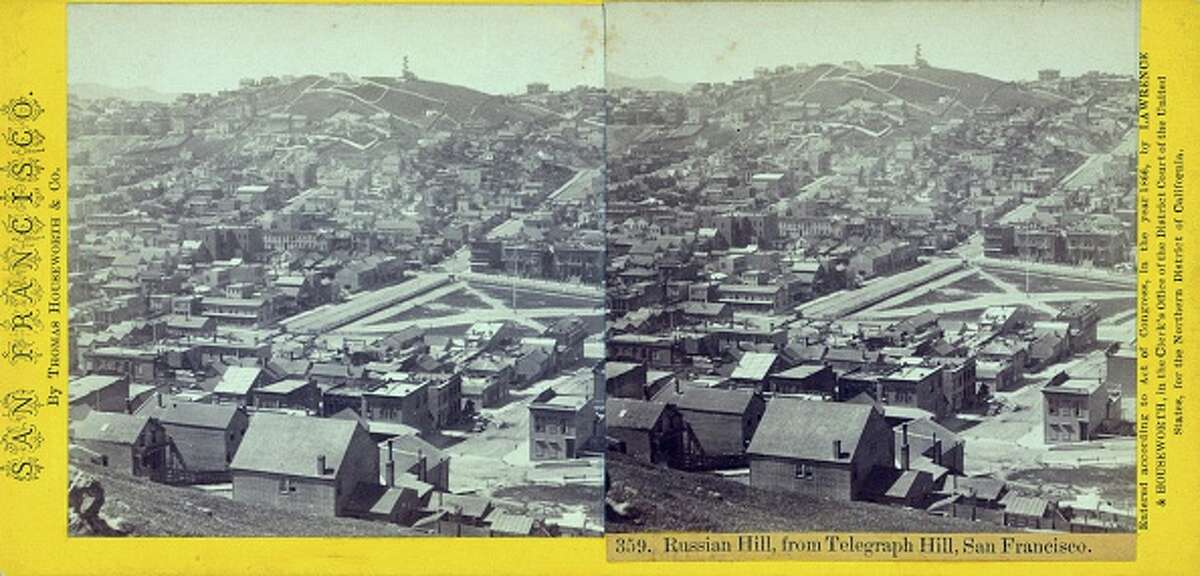 俄罗斯希尔，1900年，来自旧金山电报山。纽约公共图书馆。(图片来源:Smith Collection/Gado/Getty Images)。