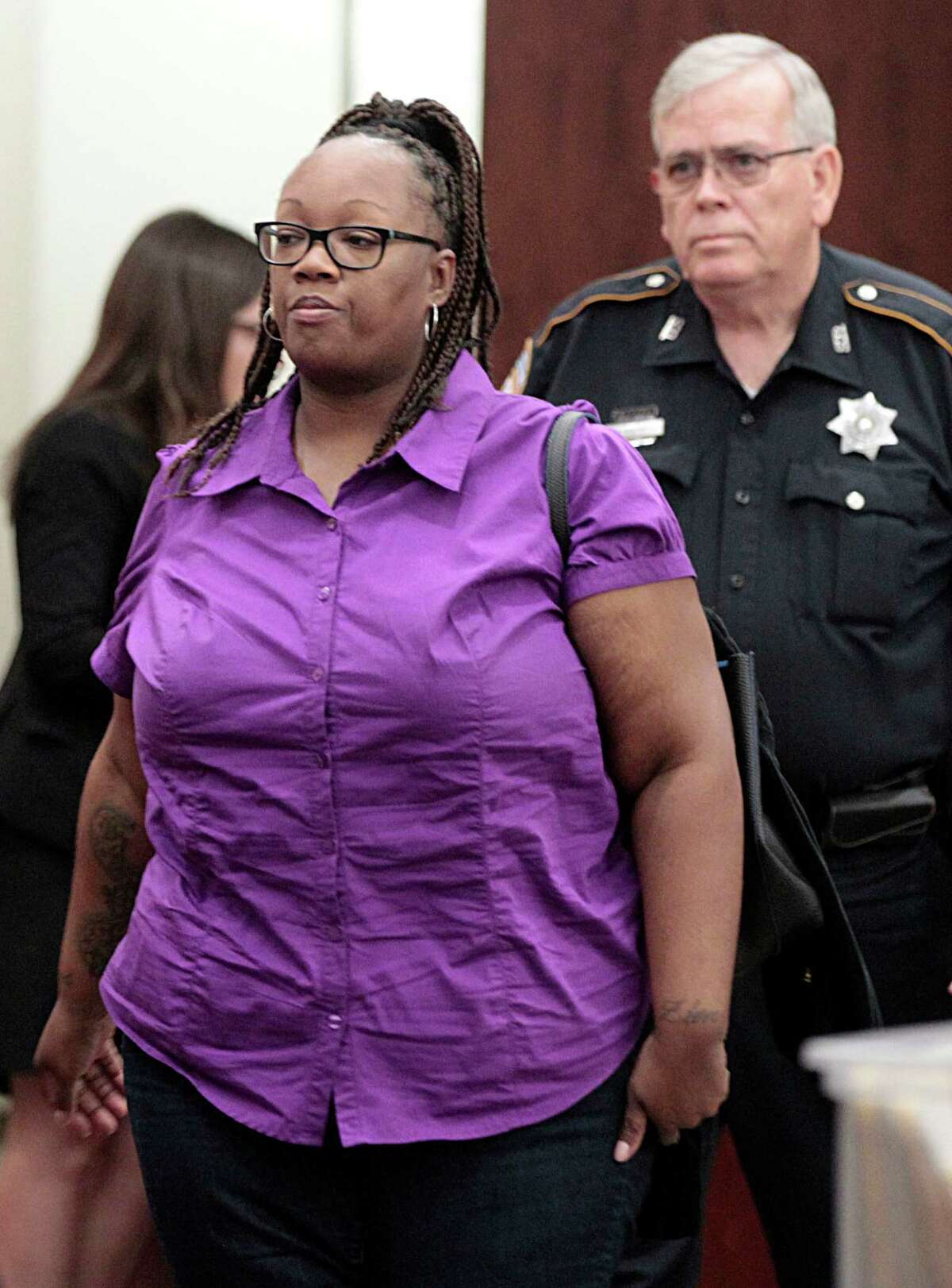 Crenshanda Williams during a her appearance before Judge John Clinton in County Criminal Court at Law #4 on two misdemeanor charges for interference with emergency telephone calls Oct. 17, 2016, in Houston. ( James Nielsen / Houston Chronicle )
