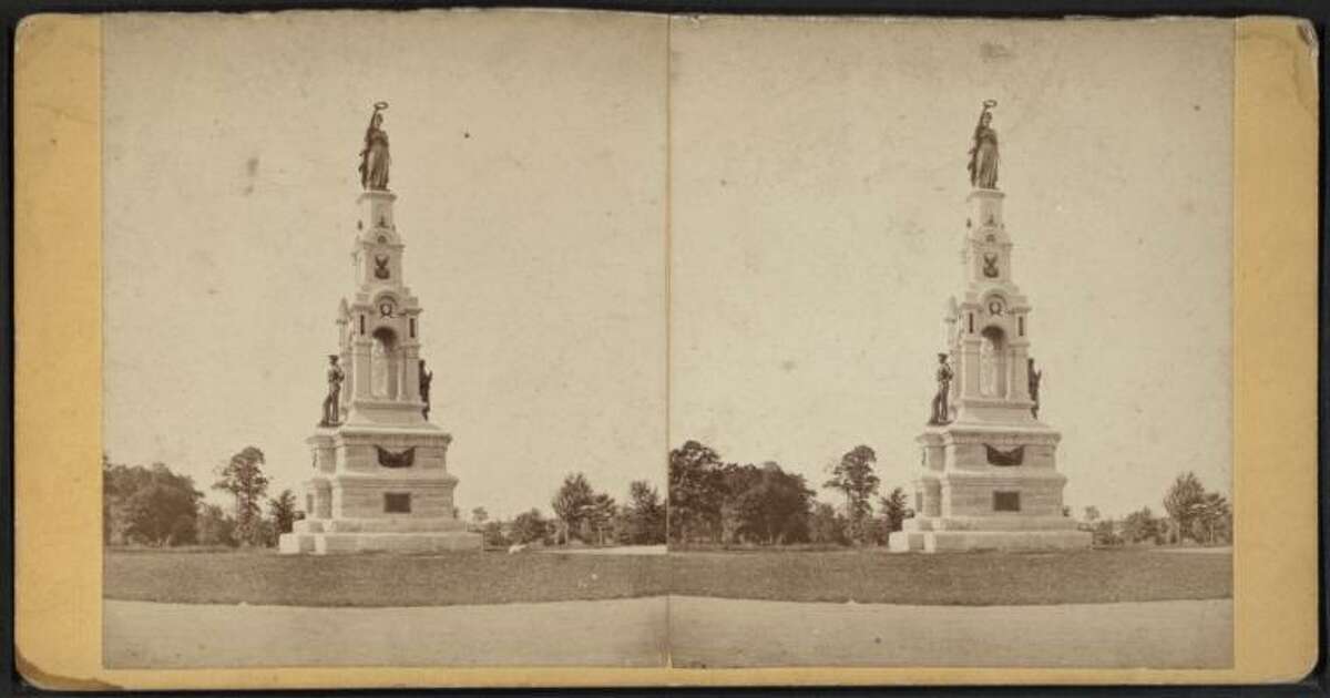 Soldiers Monument at Seaside Park in Bridgeport, Conn., circa 1875.