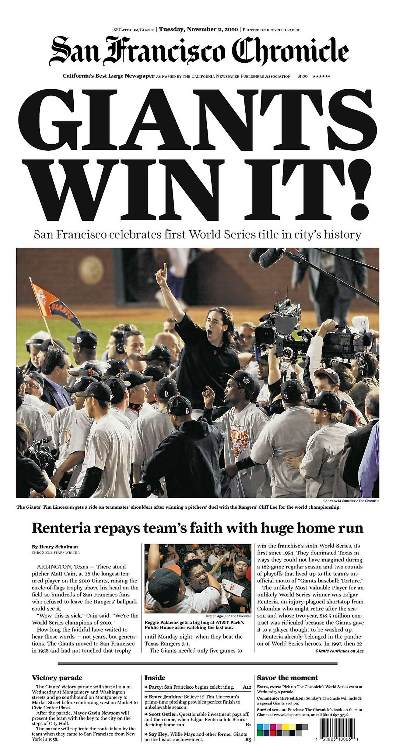 On This Day 10 Years Ago, November 1st, 2010 - World Series Champions, By  San Francisco Giants